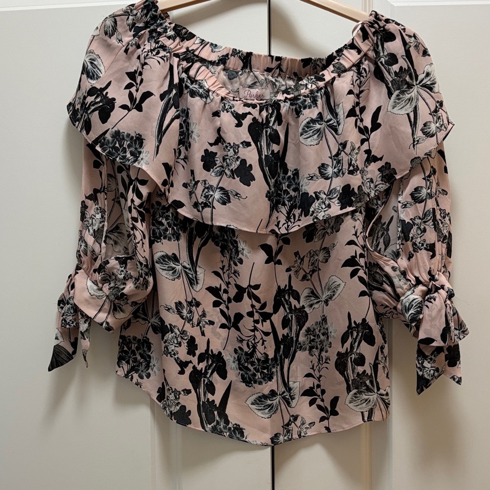 NWOT Parker sz S Pink and Black Floral Off-Shoulder Blouse